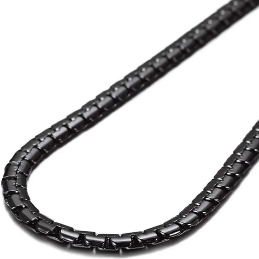 Flat box chain black stainless steel necklace